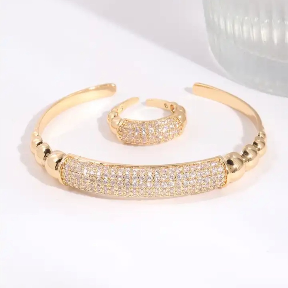 Gold Filled Cubic Zirconia Bracelet Ring Set
